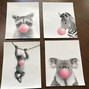 Baby Animals with Bubblegum Prints - set of 4, 8x10